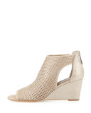 Jace Perforated Wedge Sandal, Beige