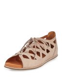 Betsi Laser-Cut Lace-Up Sandal, Mushroom