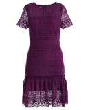 Jacey Lace Short-Sleeve Dress, Garnet