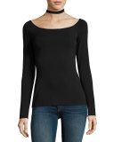 Long-Sleeve Choker Top, Black