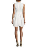 Sculpted Mesh Fit-&-Flare Dress, White
