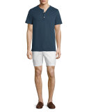 Striped Slub-Knit Short-Sleeve Henley T-Shirt, Midnight
