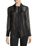 Leema Metallic Tie-Neck Blouse, Black