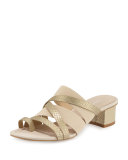Melisa Snake-Embossed Strappy Slide Sandal, Platino