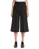 Belted High-Waist Cropped Pants, Black