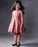 Sleeveless Abstract Floral Mikado Dress, Ruby/Fuchsia, Size 8-14