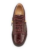 Men's Croc-Embossed Low-Top Sneaker, Burgundy