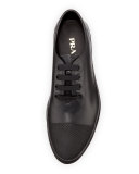 Textured Cap-Toe Lace-Up Sneaker, Black