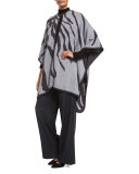 Zebra-Intarsia Button-Front Cape, Multicolor