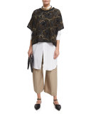 Wide-Leg Pull-On Ankle Pants, Beige