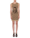 Sleeveless Teddy-Bear Sheath Dress, Gold
