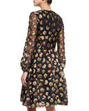 Long-Sleeve Floral Dress, Multi Colors