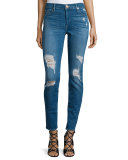 Halle Super-Skinny Distressed Jeans, Bowie Blue