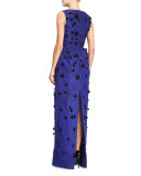 Velvet-Appliqué Column Gown