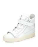 Men's Matte Leather High-Top Sneaker, White