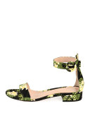 Lola Flat Floral Ankle-Wrap Sandal, Yellow