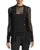 Button-Front Sheer Cardigan, Black