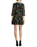 Jolene Split-Neck Smocked-Waist Mini Dress, Multicolor