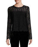 Corbel Long-Sleeve Lace Blouse, Aubergine/Black