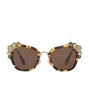 Monochromatic Embellished Square Sunglasses