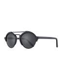 Milan II Matte Monochromatic Round Sunglasses, Black