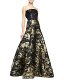 Strapless Embellished-Bodice Metallic Gown, Gold/Black