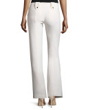 Button-Tab Slim Flared Trousers, White