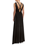 Sleeveless Crisscross A-Line Gown, Black