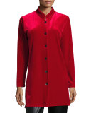 Mandarin-Collar Velvet Shirt