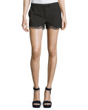 Hanlon Perforated Scallop-Hem Shorts, Black