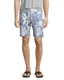 Mystique Tropical-Print Saddle Shorts, Light Blue