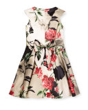 Sleeveless Floral Satin Circle Dress, Bronze, Size 8-16