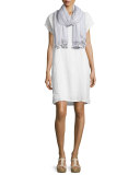 Short-Sleeve Ballet-Neck Shift Dress