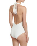 Jocelyn Plunge-Neck Halter One-Piece Swimsuit