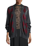 Argyle-Intarsia V-Neck Cardigan, Balsamic 