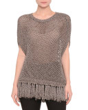 Short-Sleeve Metallic-Mesh Popover, Arctic Silver Blue