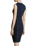 Cassandra Striped Tweed Sheath Dress, Black Multi