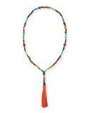 Ida Beaded Necklace w/Leather Tassel, 43"