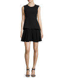 Sleeveless Split-Back Dress W/ Flared Skirt 
