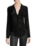 Linara Burnout Velvet Shirt, Black