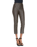 Floral-Print Side-Zip Pants, Black/Suntan