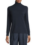 Long-Sleeve Cashmere Turtleneck w/ Drop-Needle Hem