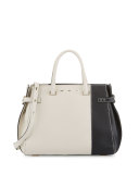 Boulevard 32 Colorblock Leather Tote Bag, Coconut/Black
