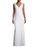 Xandra Hand-Embellished V-Neck Gown, Ivory