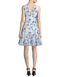 Silk Fit-and-Flare Meteor-Print Dress, Indigo/Sea Salt