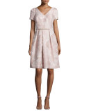 Sleeveless V-Neck Metallic Jacquard Dress, Pink 