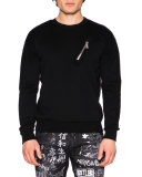 Ribbed-Sleeve Wool Moto Sweater, Black