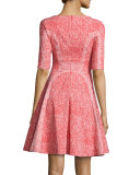 Half-Sleeve Fit-&-Flare Dress, Red