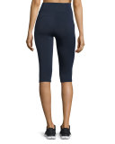 Paneled High-Rise Capri Leggings, Navy