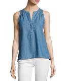 Carley E Sleeveless Chambray Top, Blue